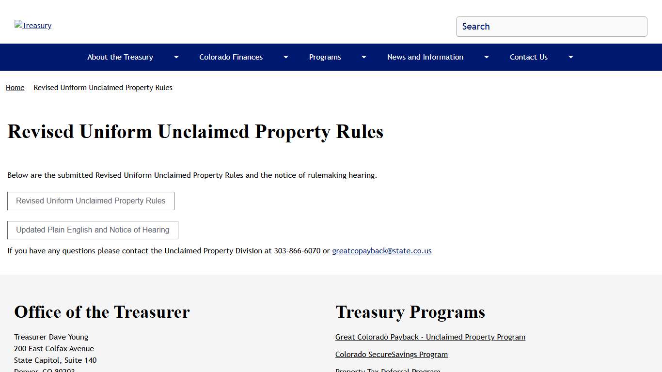 Revised Uniform Unclaimed Property Rules | Treasury